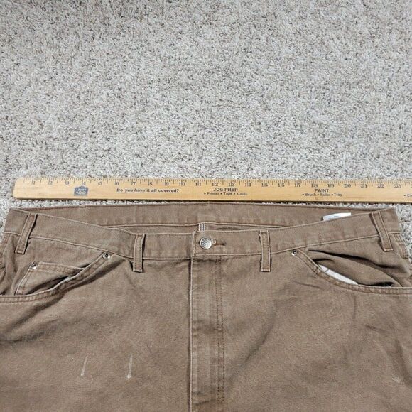 Dickies Carpenter Jeans Mens 44x30 Brown Denim Utility Workwear Distressed Marks - Picture 4 of 9